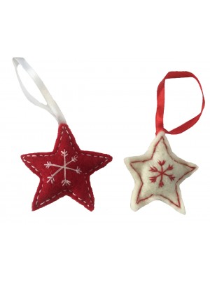 Fair Trade Felt Red & White Star Christmas Decorations - Set of 2 Fair Trade Felt Red & White Star Christmas Decorations - Set of 2