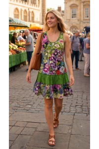 Floaty Cotton Short Bold Multicoloured Flower Design Pippa Sundress / Short Shift Dress 