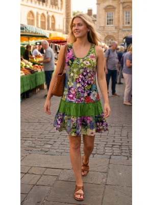 Floaty Cotton Short Bold Multicoloured Flower Design Pippa Sundress / Short Shift Dress Floaty Cotton Short Bold Multicoloured Flower Design Pippa Sundress / Short Shift Dress