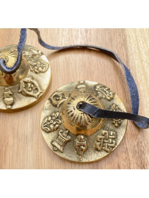 Golden Eight Auspicious Signs Tibetan Buddhist Tingsha Bells - Beautiful Sound - Fair Trade from Kathmandu Golden Eight Auspicious Signs Tibetan Buddhist Tingsha Bells - Beautiful Sound - Fair Trade from Kathmandu