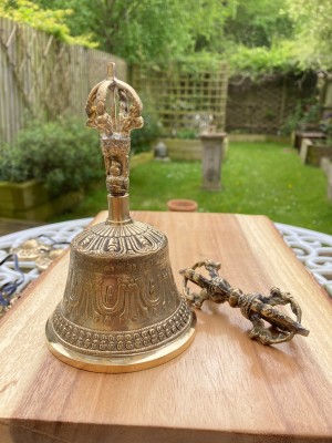 Tibetan Buddhist Bell and Dorje (Vajra) Set - Hand Cast in Nepal. - Large & Small Sizes Tibetan Buddhist Bell and Dorje (Vajra) Set - Hand Cast in Nepal. - Large & Small Sizes