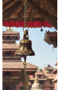 Vintage Traditional Nepalese Temple Wind Bell with leaf hanger to catch the breeze, with hanging chain and hook - makes a beautiful sound