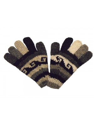 Fair Trade Handknitted Woollen Black and White Gloves with Tibetan Design Fair Trade Handknitted Woollen Black and White Gloves with Tibetan Design