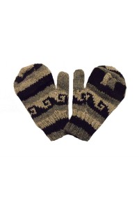 Fair Trade Handknitted Woollen Black & White Tibetan Design Fingerless Gloves with mitten cover Fair Trade Handknitted Woollen Black & White Tibetan Design Fingerless Gloves with mitten cover