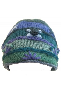 Shades of Blue Hand Embroidered Hand Knit Wool Beanie Hat - Fair Trade - Fleece Lined Toasty Warm Shades of Blue Hand Embroidered Hand Knit Wool Beanie Hat - Fair Trade - Fleece Lined Toasty Warm