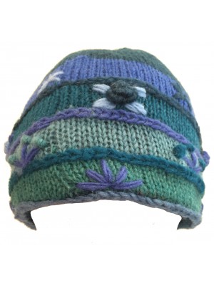 Shades of Blue Hand Embroidered Hand Knit Wool Beanie Hat - Fair Trade - Fleece Lined Toasty Warm Shades of Blue Hand Embroidered Hand Knit Wool Beanie Hat - Fair Trade - Fleece Lined Toasty Warm