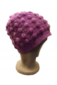 Fair Trade New Style Lilac Violet Bobbly Bobble Hat - Fleece lined - Hand Knitted - 100% Fairtrade Wool