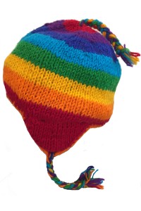 Rainbow Hand Knit Wool Earflap Hat - Fair Trade - Fleece Lined Toasty Warm Rainbow Hand Knit Wool Earflap Hat - Fair Trade - Fleece Lined Toasty Warm