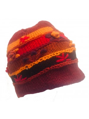 Shades of Red Hand Embroidered Hand Knit Wool Beanie Hat - Fair Trade - Fleece Lined Toasty Warm Shades of Red Hand Embroidered Hand Knit Wool Beanie Hat - Fair Trade - Fleece Lined Toasty Warm