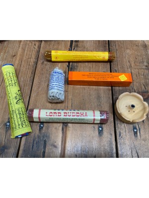 Tibetan Incense Gift Set contains Lord Buddha, Orange Healing, Resheswor Monastery & Astasugandha Rope Incense plus a set of Tibetan Prayer Flags Tibetan Incense Gift Set contains Lord Buddha, Orange Healing, Resheswor Monastery & Astasugandha Rope Incense plus a set of Tibetan Prayer Flags
