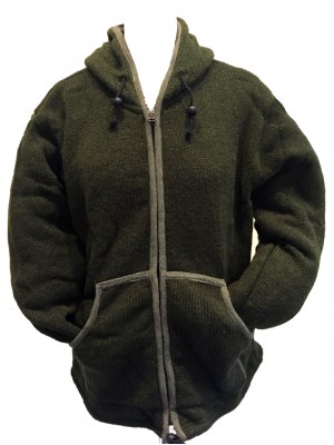 Fair Trade Forest Green Hand Knit Fleece Lined Woollen Jacket Fair Trade Forest Green Hand Knit Fleece Lined Woollen Jacket