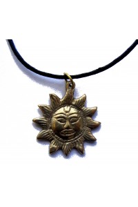 Hand Cast Bronze sun pendant necklace on adjustable waxed cotton cord. Handmade in Kathmandu Hand Cast Bronze sun pendant necklace on adjustable waxed cotton cord. Handmade in Kathmandu