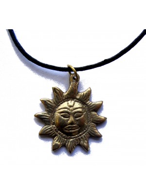 Hand Cast Bronze sun pendant necklace on adjustable waxed cotton cord. Handmade in Kathmandu Hand Cast Bronze sun pendant necklace on adjustable waxed cotton cord. Handmade in Kathmandu