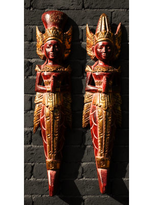 Pair of Large Rama and Sinta Wooden Figures / Carvings - Ruby Red - Fair Trade Pair of Large Rama and Sinta Wooden Figures / Carvings - Ruby Red - Fair Trade