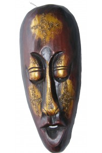 Fair Trade Handcarved Wooden Indigenous 50 cm Borneo Tribal 'Gold' Mask