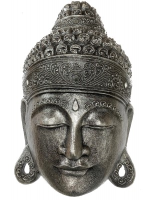 Large Silver Buddha Mask from Bali - Hand Carved Wood Large Silver Buddha Mask from Bali - Hand Carved Wood