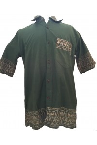 Green Traditional Blockprint Cotton Mens Short Sleeve Shirt - Fair Trade