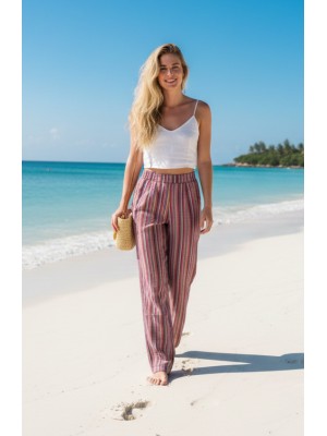 Purple / Red Striped Cotton Casual Unisex Trousers Lightweight Summer Baggies Purple / Red Striped Cotton Casual Unisex Trousers Lightweight Summer Baggies