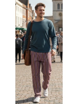 Purple / Red Striped Cotton Casual Unisex Trousers Lightweight Summer Baggies Purple / Red Striped Cotton Casual Unisex Trousers Lightweight Summer Baggies