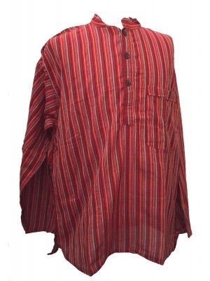 Red Striped 100% Cotton Collarless Grandad Shirt - Fairtrade Red Striped 100% Cotton Collarless Grandad Shirt - Fairtrade
