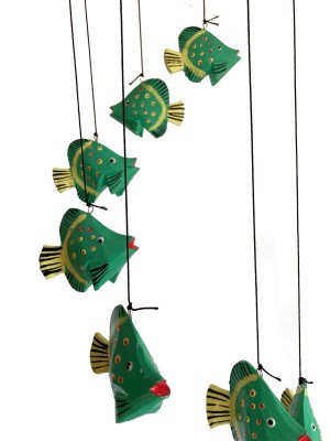 Green Balinese Kissing Fish Mobile - Fair Trade Hand Painted