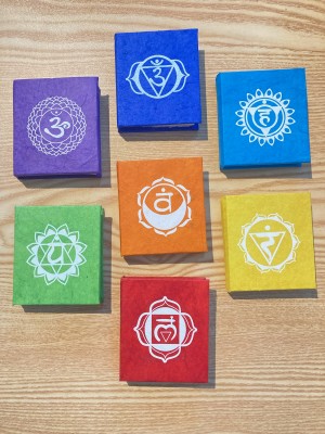 Handmade Nepali Lokta Paper Set of Seven Rainbow Chakra Mini Tibetan Design Notebooks Handmade Nepali Lokta Paper Set of Seven Rainbow Chakra Mini Tibetan Design Notebooks