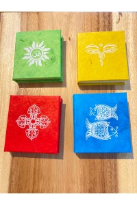 Fair Trade Handmade Nepali Lokta Paper Set of Four Mini Tibetan Design Notebooks
