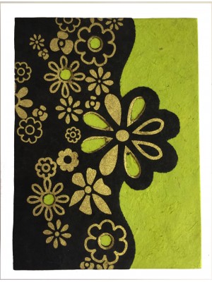 Fair Trade Handmade Nepali Lokta Paper Green, Black & Gold Flower Book Fair Trade Handmade Nepali Lokta Paper Green, Black & Gold Flower Book