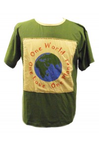 Fair Trade 100% Cotton Green One World One Love One Planet T Shirt Fair Trade 100% Cotton Green One World One Love One Planet T Shirt