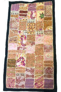 Vintage Rajasthani Embroidered Wall Hanging - Beautiful Pink / Brown Traditional Rajasthani Design - Unique Work of Art