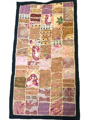 Vintage Rajasthani Embroidered Wall Hanging - Beautiful Pink / Brown Traditional Rajasthani Design - Unique Work of Art