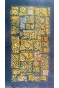 Vintage Rajasthani Embroidered Wall Hanging - Beautiful Gold & Silver Traditional Geometric Design - Unique Work of Art