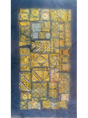 Vintage Rajasthani Embroidered Wall Hanging - Beautiful Gold & Silver Traditional Geometric Design - Unique Work of Art