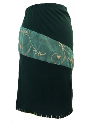 Fair Trade Green Stretchy Ophelia Jersey Skirt with Sari Detail Fair Trade Green Stretchy Ophelia Jersey Skirt with Sari Detail