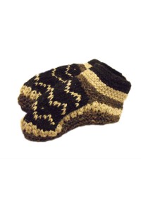 Handknit Wool Black & White Fleece Lined Tibetan House Slippers Handknit Wool Black & White Fleece Lined Tibetan House Slippers