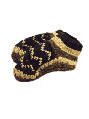 Handknit Wool Black & White Fleece Lined Tibetan House Slippers Handknit Wool Black & White Fleece Lined Tibetan House Slippers