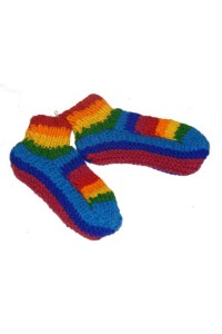 Handknit Fair Trade Wool Rainbow Fleece Lined Tibetan House Slippers Handknit Fair Trade Wool Rainbow Fleece Lined Tibetan House Slippers