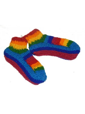 Handknit Fair Trade Wool Rainbow Fleece Lined Tibetan House Slippers Handknit Fair Trade Wool Rainbow Fleece Lined Tibetan House Slippers