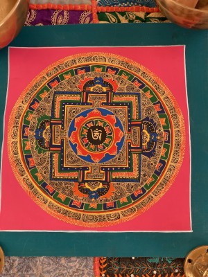 Original Vintage Thangka Painting - Tibetan Buddhist Om Kalachakra Mandela - Fair Trade Original Vintage Thangka Painting - Tibetan Buddhist Om Kalachakra Mandela - Fair Trade