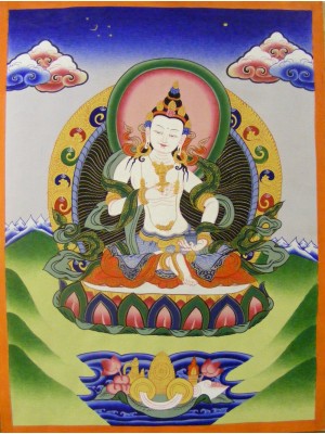 Original Vintage Tibetan Buddhist Thangka Painting - Vajrasattva - Bodhisattva of esoteric practice and tantra - Fair Trade Original Vintage Tibetan Buddhist Thangka Painting - Vajrasattva - Bodhisattva of esoteric practice and tantra - Fair Trade