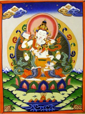 Original Vintage Tibetan Buddhist Thangka Painting - Vajrasattva and his consort Vajragarvi- Bodhisattvas of esoteric practice and tantra - Fair Trade Original Vintage Tibetan Buddhist Thangka Painting - Vajrasattva and his consort Vajragarvi- Bodhisattvas of esoteric practice and tantra - Fair Trade