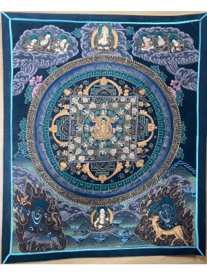 Original Vintage Tibetan Buddhist Thangka Painting - Black Kalachakra Mandala- Fair Trade