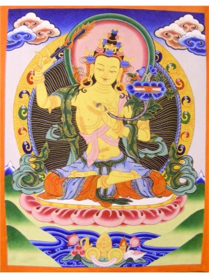 Original Vintage Tibetan Buddhist Thangka Painting - Majushri , Boddhisattva of Transcendent Wisdom - Fair Trade Original Vintage Tibetan Buddhist Thangka Painting - Majushri , Boddhisattva of Transcendent Wisdom - Fair Trade