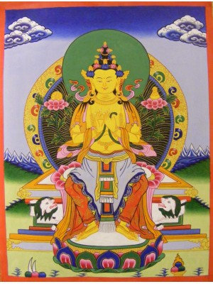 Original Vintage Tibetan Buddhist Thangka Painting - White Tara, Goddess of Compassion - Fair Trade Original Vintage Tibetan Buddhist Thangka Painting - White Tara, Goddess of Compassion - Fair Trade