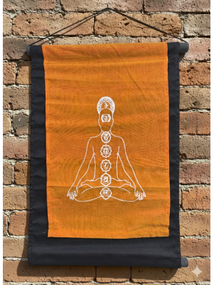 Saffron Seven Chakra Wall Hanging / Banner 100% Cotton - Fair Trade Saffron Seven Chakra Wall Hanging / Banner 100% Cotton - Fair Trade