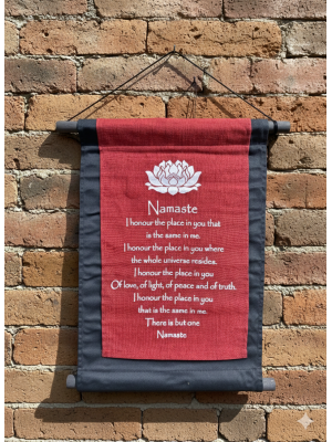 Red Namaste Affirmation Wall Hanging / Banner 100% Cotton - Fair Trade Red Namaste Affirmation Wall Hanging / Banner 100% Cotton - Fair Trade