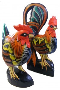 Wooden Cock & Hen / Chicken Statue / Carving / Ornament - Hand carved, Hand painted - Fair Trade