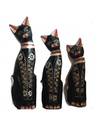 Fair Trade Family of Hand Carved Wooden Balinese Cats - Choice of 3 different size Cats