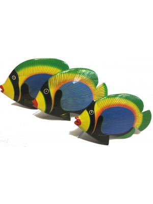 Shoal of 3 Colourful Wooden Hand painted Balinese Tropical Kissing Fish Ornament
