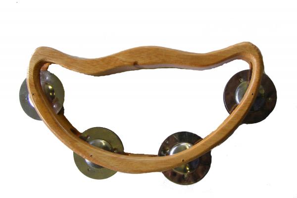 Wooden Half Moon Headless Tambourine / Shaker with 4 Jingles